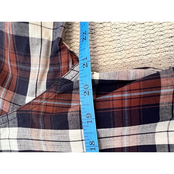 Flag & Anthem Mens Plaid Shirt Button Up Medium Navy Red White Long Slv - Picture 7 of 12